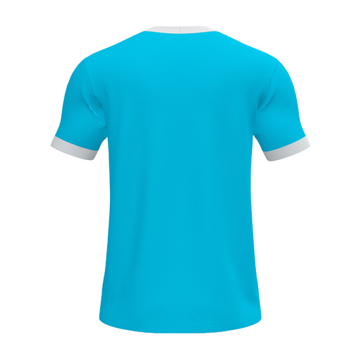 Camiseta Joma Open III de manga curta na cor turquesa fluorescente.