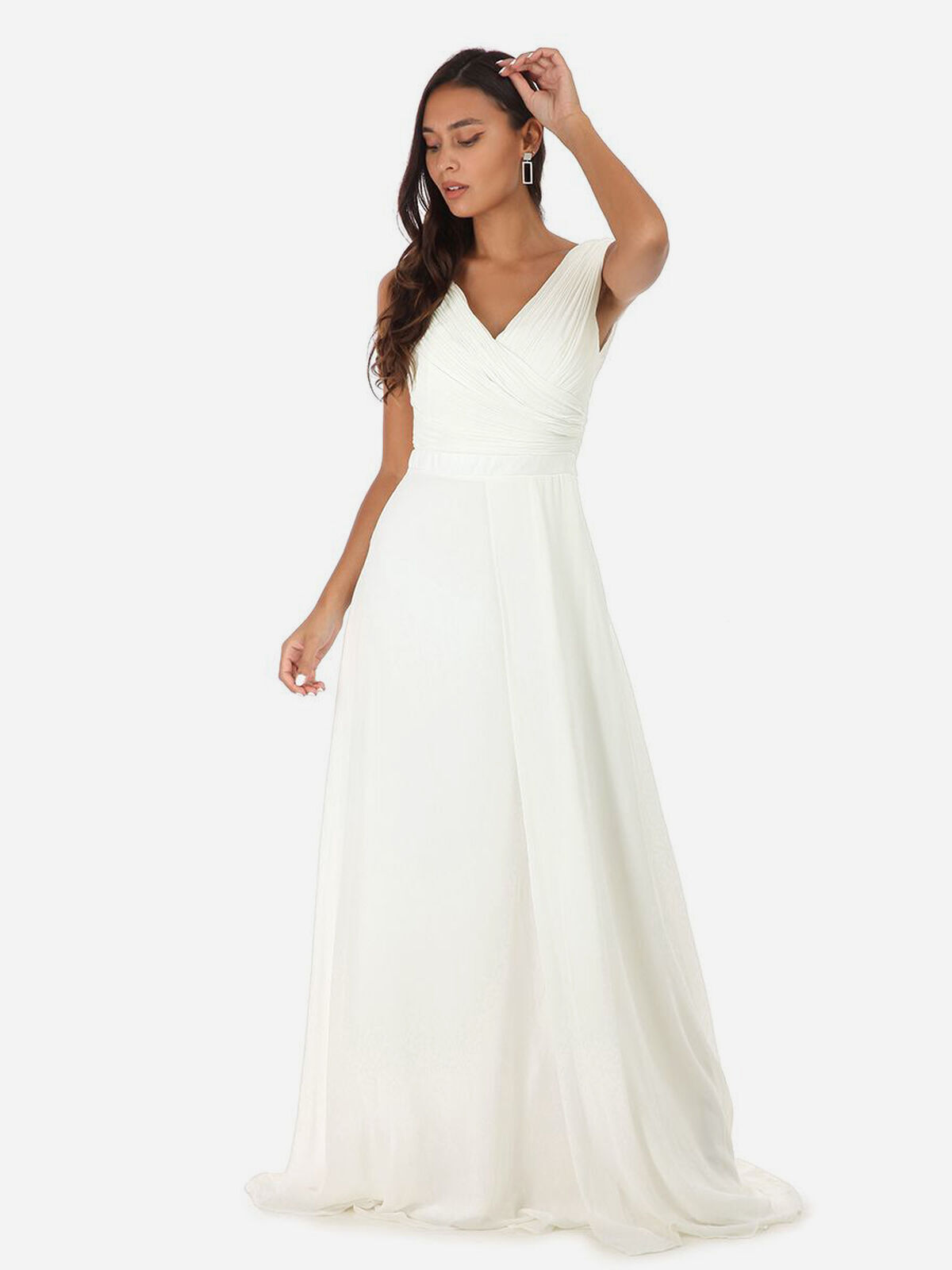 Robe longue drapée avec fente- Blanc