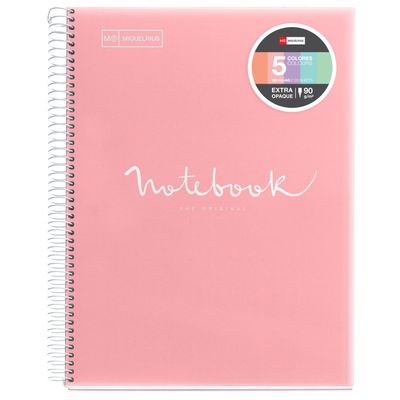 Notebook Emotions, couverture souple, A4 lignes horizontales 7 mm, 120 feuilles de 5 couleurs, Miquelrius, Rose.