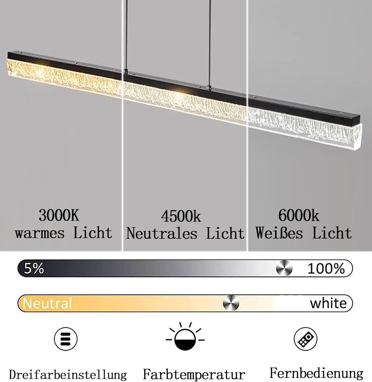 120cm Moderne LED Pendelleuchte esszimmer dimmbar hängelampe esstisch schwarz,Linear design hängeleuchte mit Fernbedienung,Esszimmerlampe hängend Höhenverstellbar Esstischlampe,Bürolampe (120cm/50w)