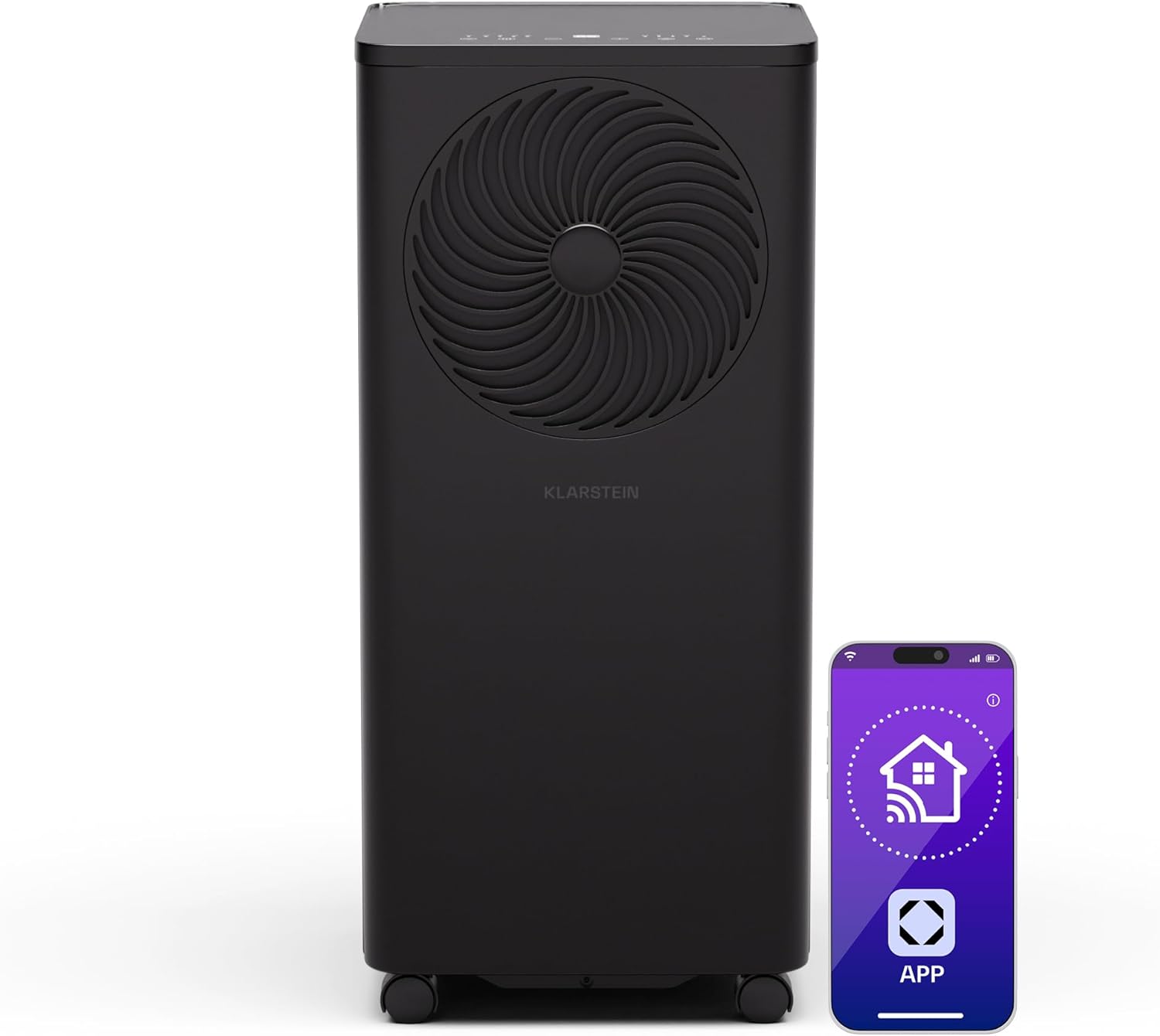 Klarstein Aero Ring Mobile Klimaanlage – 9000 BTU, 3-in-1: Kühlen, Entfeuchten & Ventilator, Smart App & Sprachsteuerung, Für Räume bis 31 m², Energieeffizienz A, R290, Leichtgängige Rollen, Schwarz