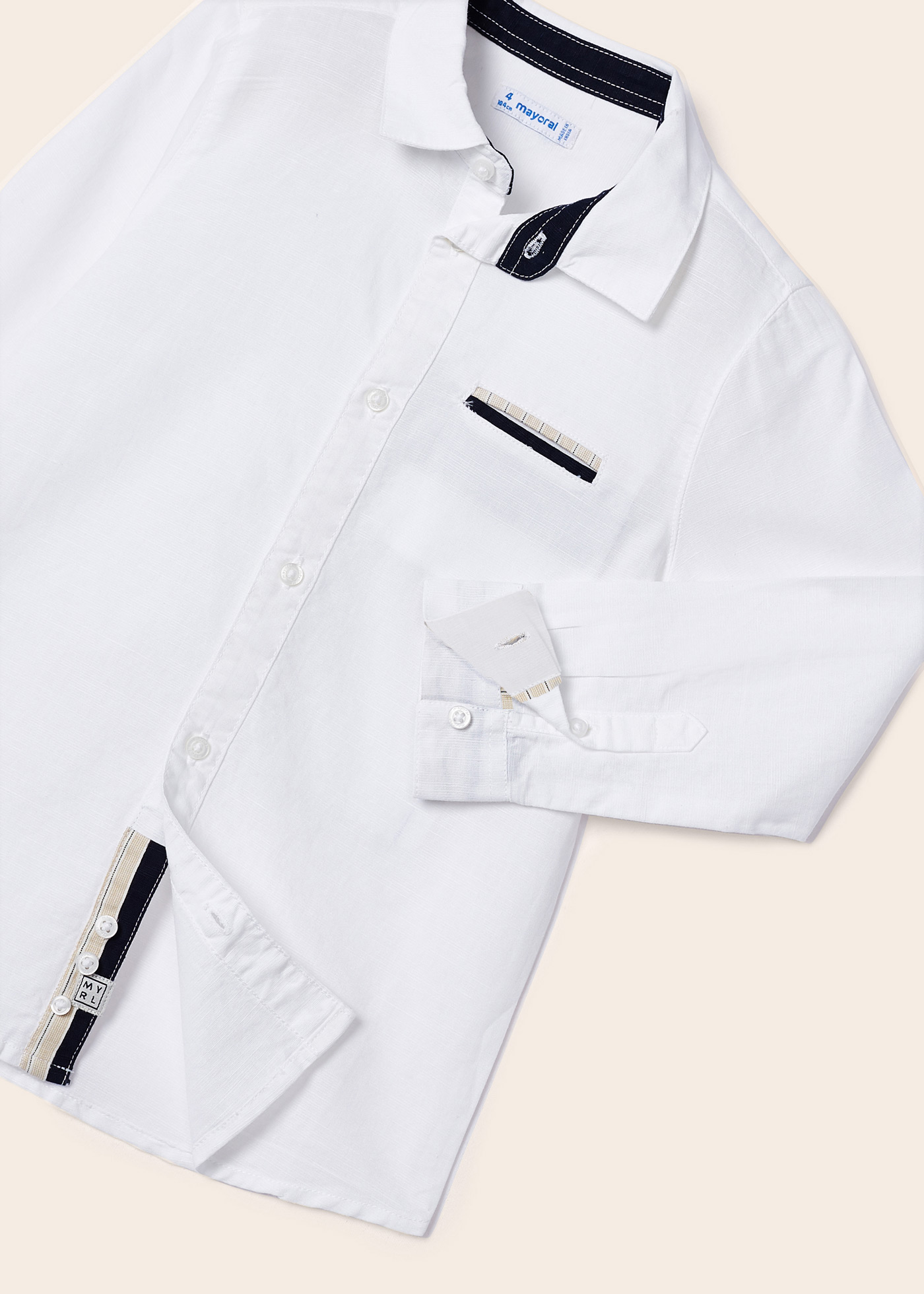 Camisa de linho de manga comprida para meninos