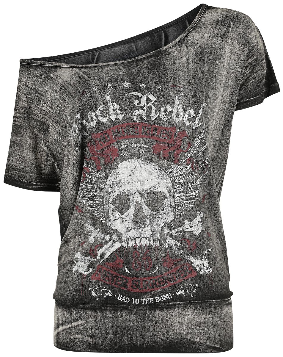 T-Shirt Gris Foncé Large Col & Imprimé | Rock Rebel by EMP T-Shirt Manches courtes