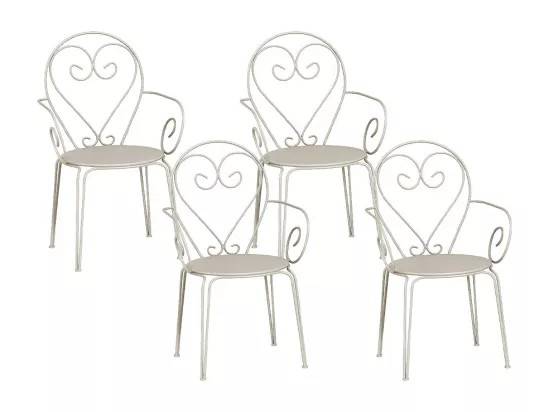 Lot de 4 fauteuils de jardin empilables en métal façon fer forgé - Beige - GUERMANTES de MYLIA