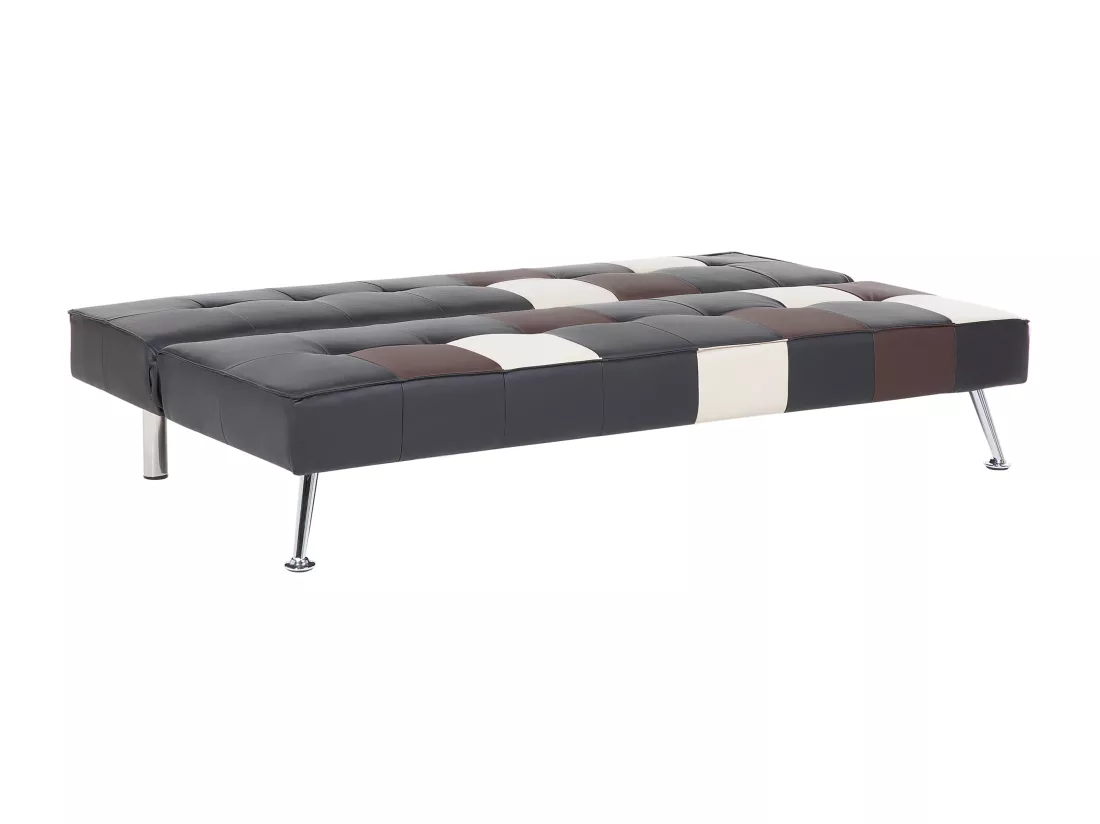 Canapé convertible 3 places patchwork en cuir PU noir et beige OLSKER
