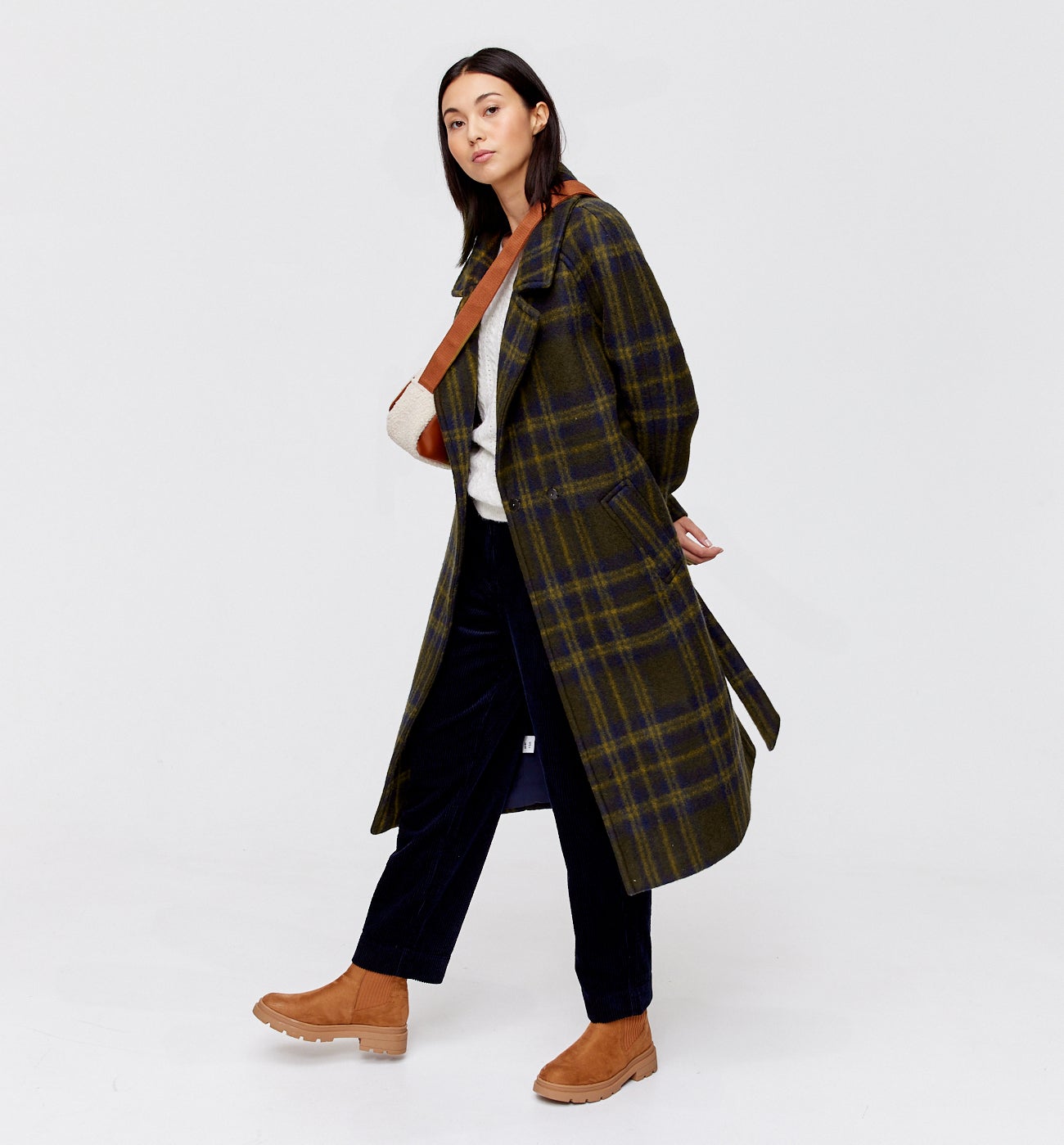 Manteau en laine mélangée - Carreaux kaki