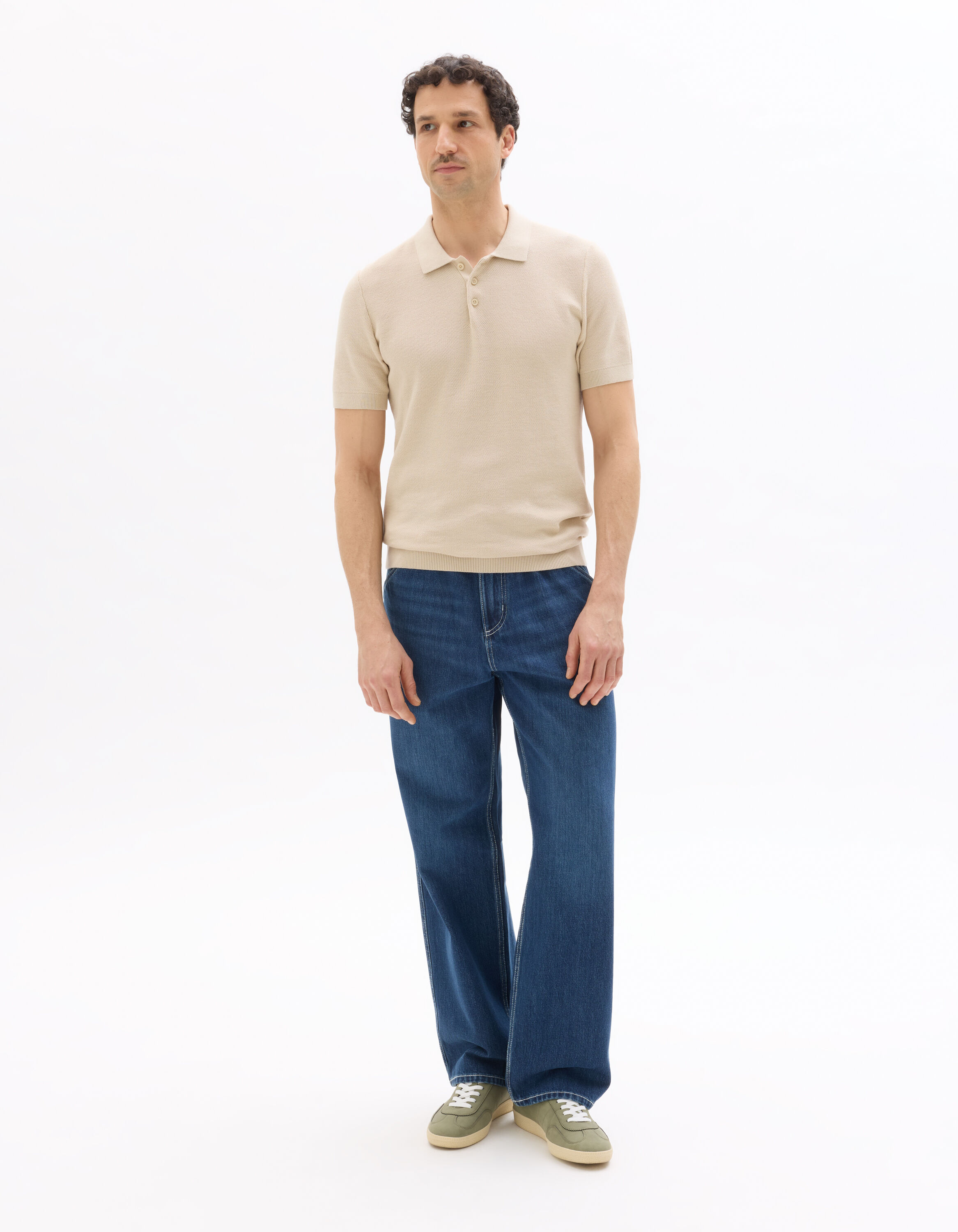Polo slim en maille texturée 100% coton - beige
