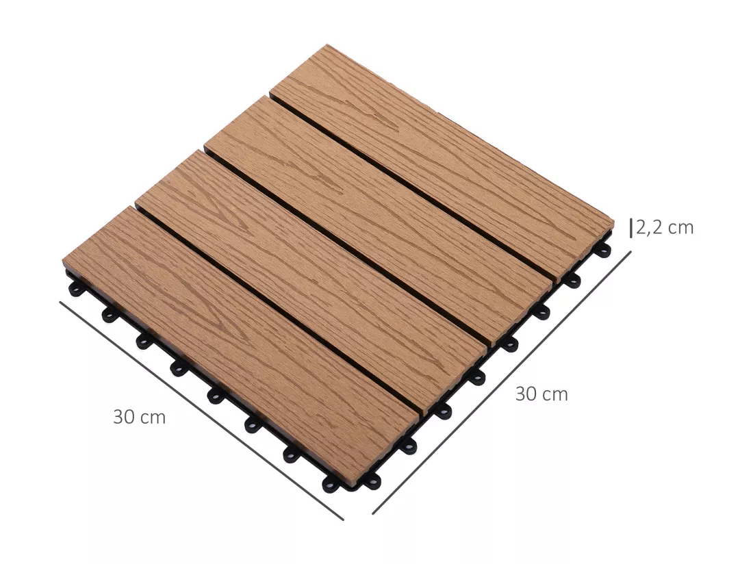 Caillebotis - dalles terrasse - lot de 11 - clipsables, installation très simple - lamelles composite aspect bois de teck