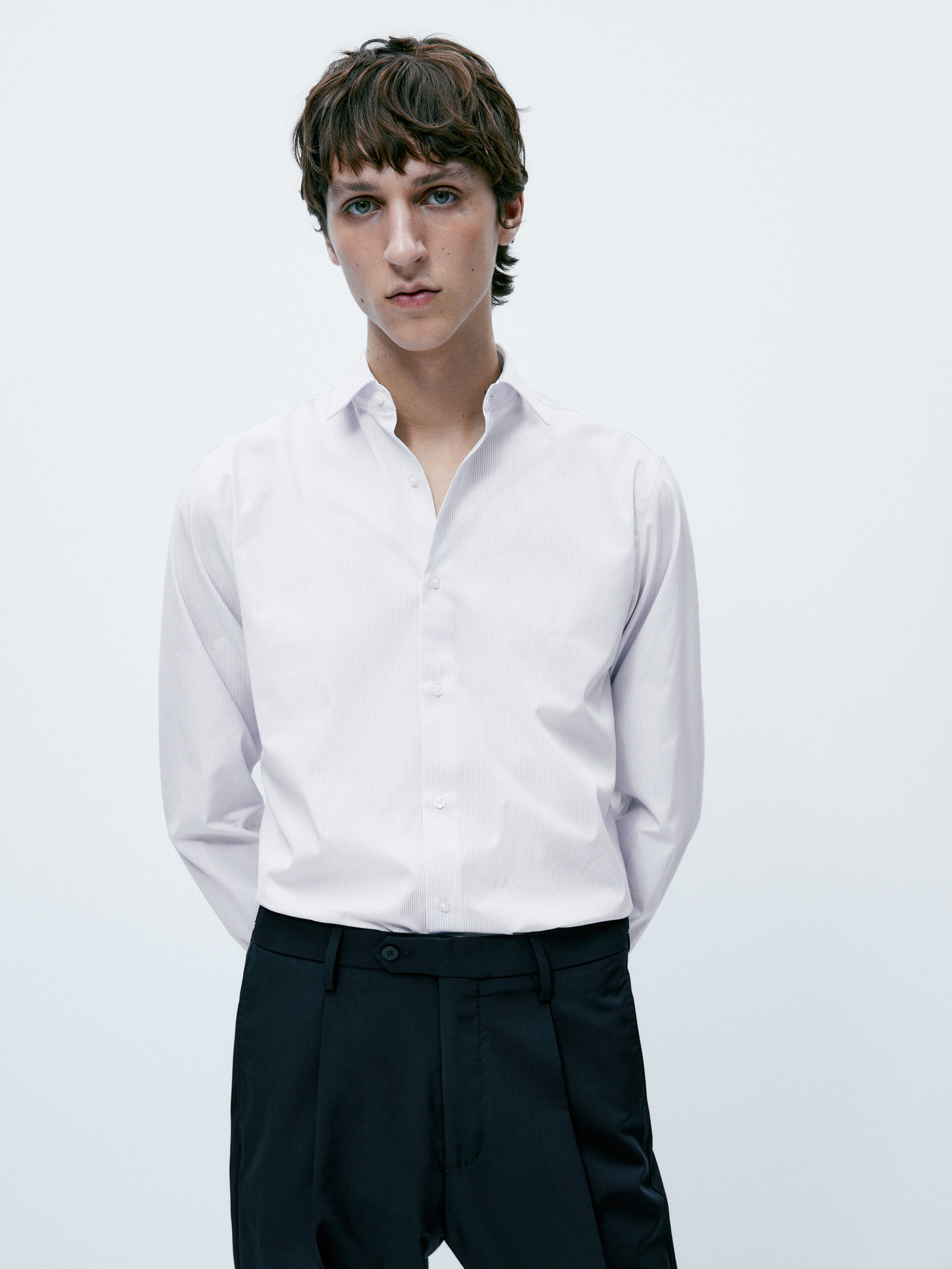 Camisa Rayas de algodão com corte slim - AZUL CLARO