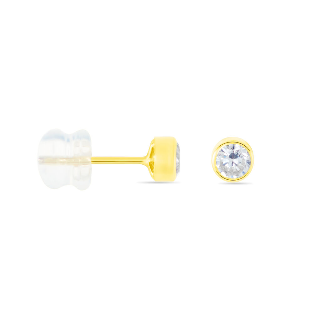 Boucles D'oreilles Puces Elda Serti Clos Or Jaune Oxyde De Zirconium