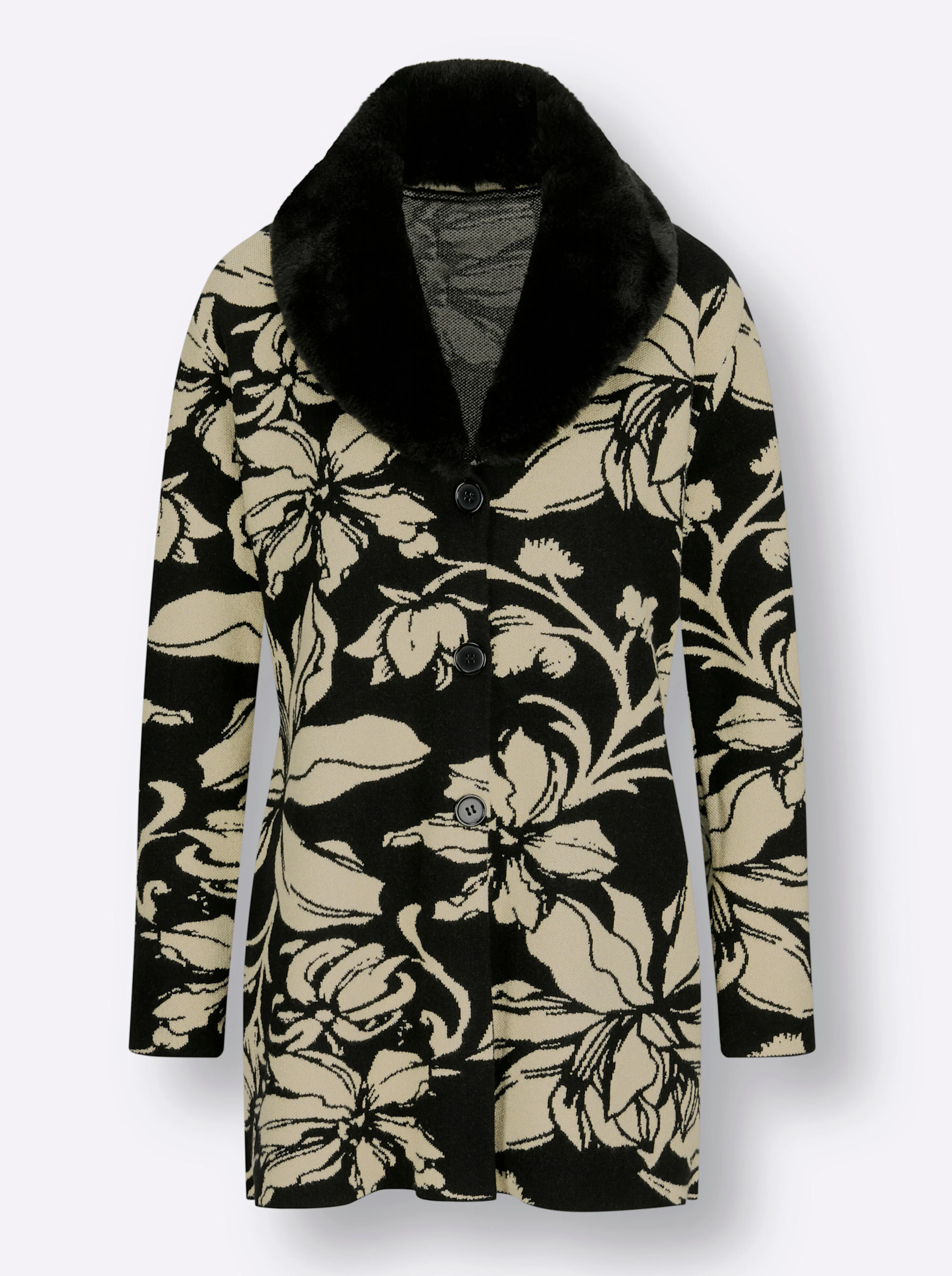 Modal-Mix-Strickjacke in schwarz-sand-gemustert
