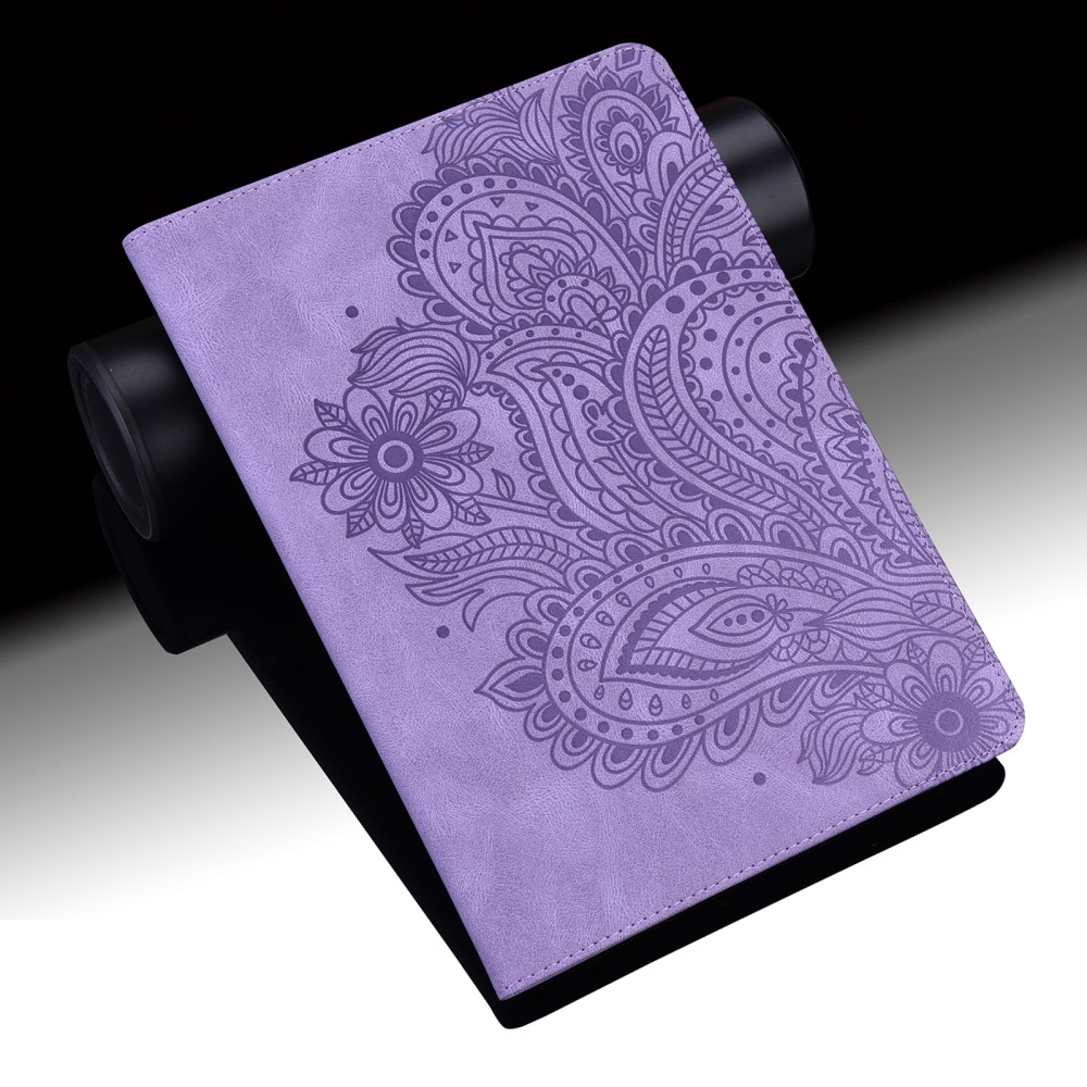 iPad Mini 7 (2024) / Mini 6 (2021) Leder Tasche Flip Cover Blumen Mandala Imprint - Lila