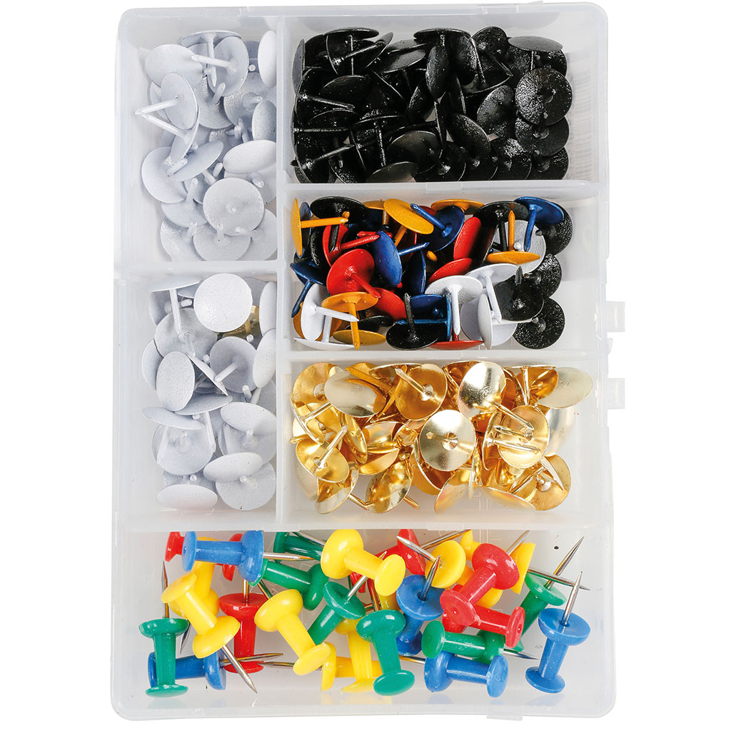 Assortiment de 225 punaises plates et à têtes