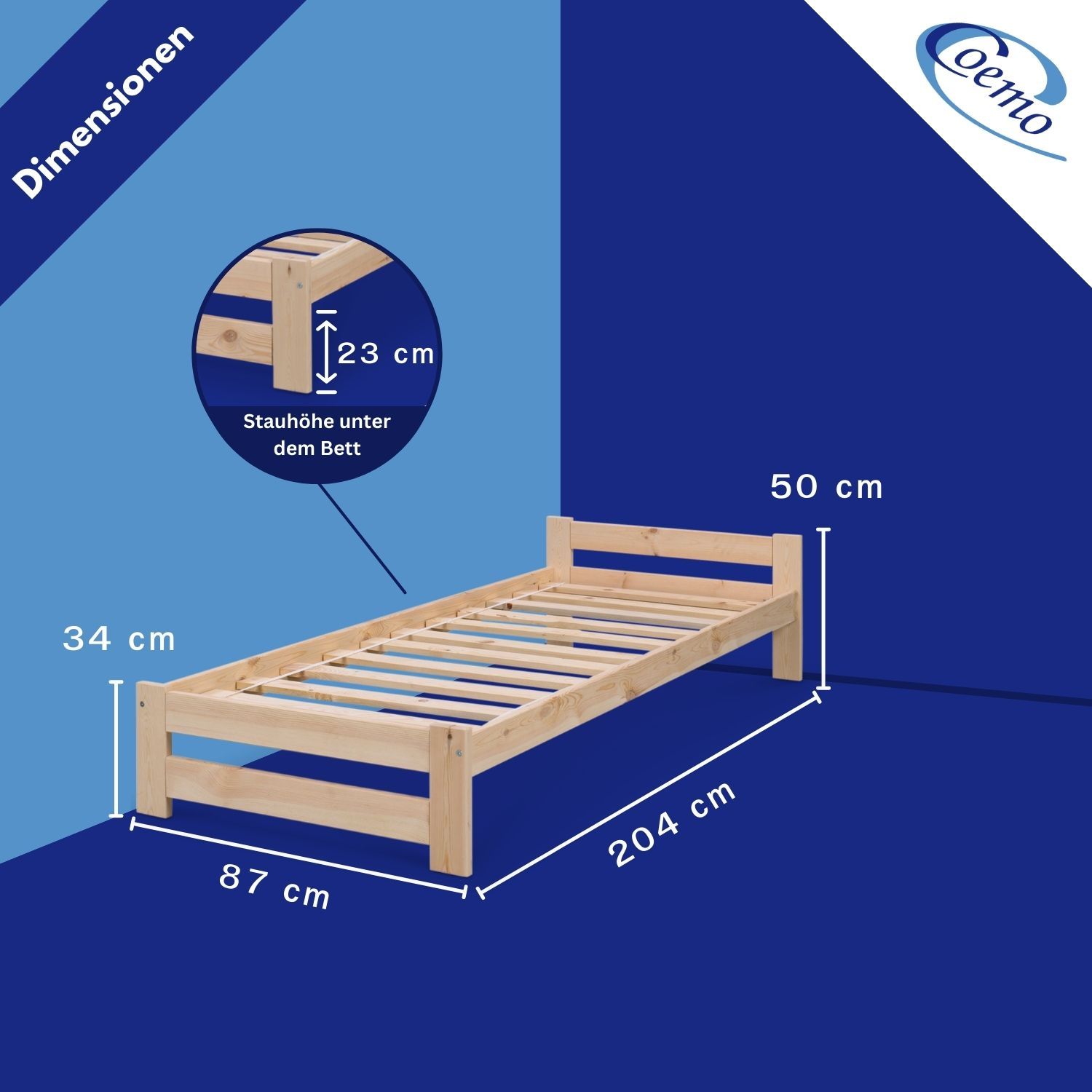 Coemo Bett Classico Holzbett Bettgestell mit Lattenrost Massivholz Kiefer 80x200 cm natur