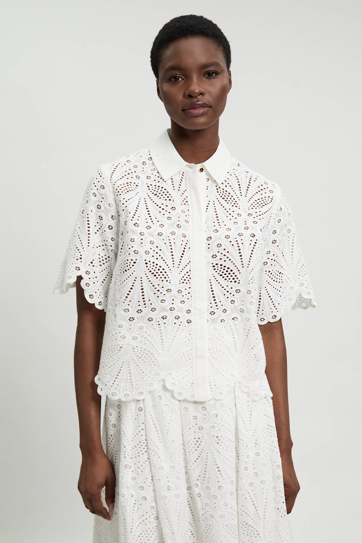 KarenMillen Blouse En Broderie Anglaise De Coton À Manches Courtes