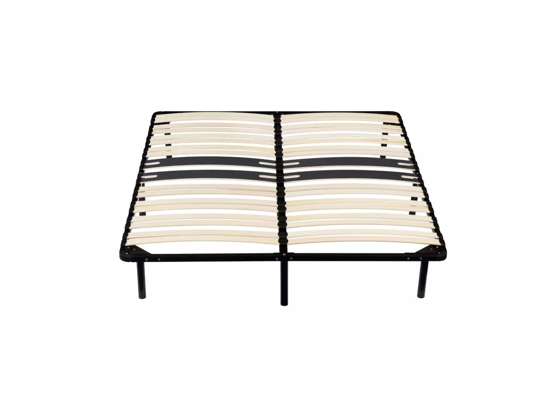 Sommier 90x190 Noir Cadre à Lattes Renforcé 6 Pieds Hauteur 29 cm Montage Rapide 18 Lattes 9 mm