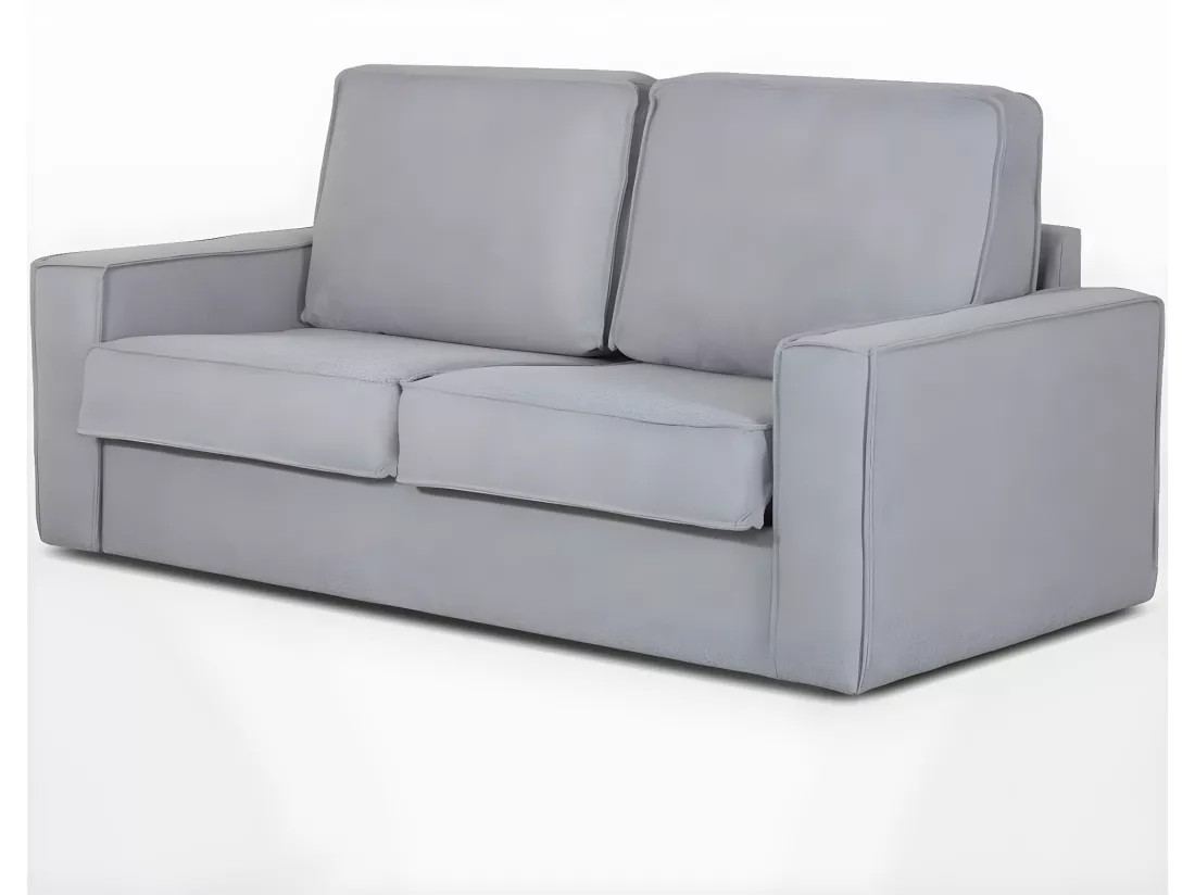 Canapé convertible 3 places en tissu gris - Ouverture express - Couchage quotidien - Matelas HD 140 x 190 - Mattia