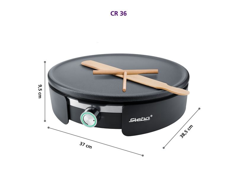 Steba Crêpe Maker XXL CR36 1500 W, Schwarz Backplatte und Teigverteiler