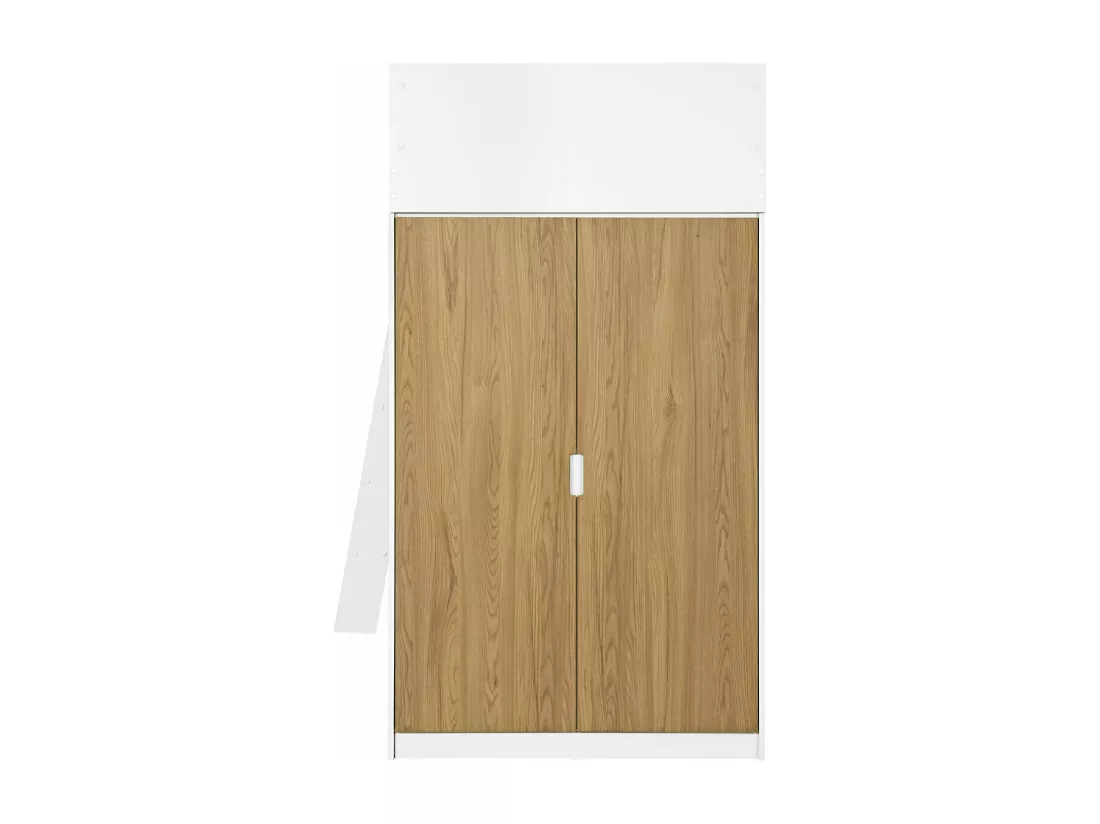 Lit mezzanine combiné 90x190 cm panneaux de fibres blanc et bois MEMPHIS