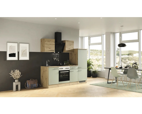 Flex Well keukenblok met apparatuur Cara 220 cm groen eiken mat gedemonteerd omkeerbaar model 00012561