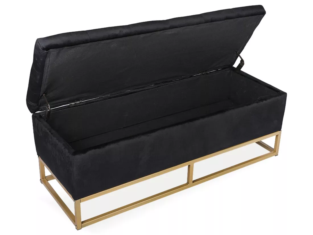 Banquette coffre Angele Velours noir pieds or