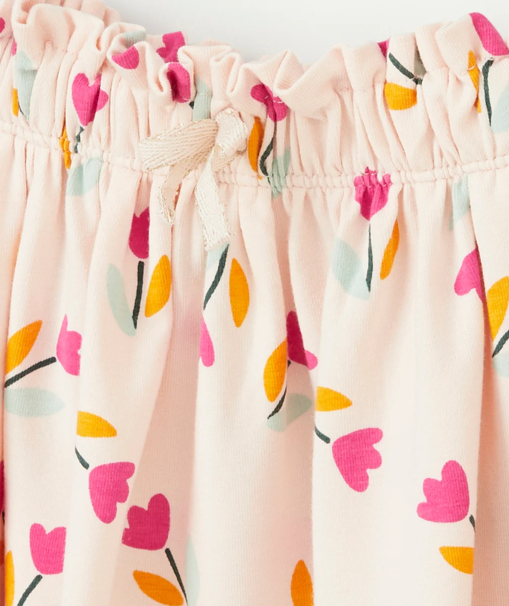 JUPE TOURNANTE FILLE ROSE AVEC FLEURS IMPRIMÉES