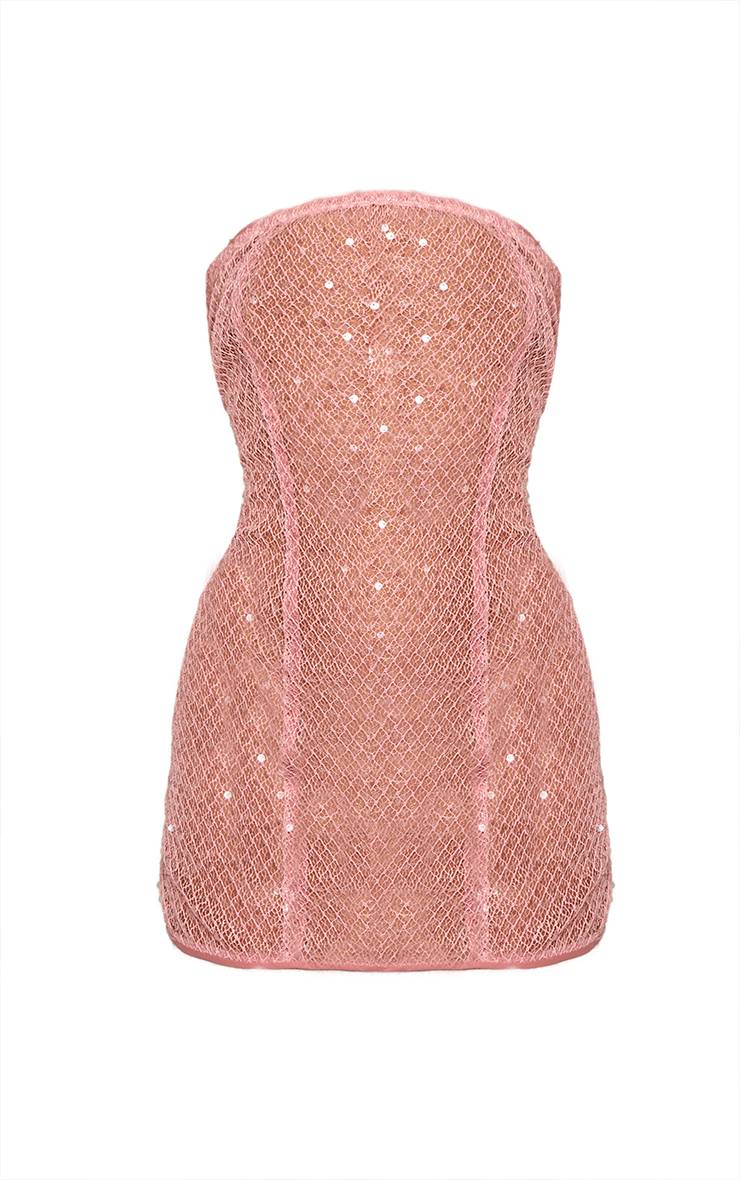 Rose Robe Mini Bustier En Maille À Sequins