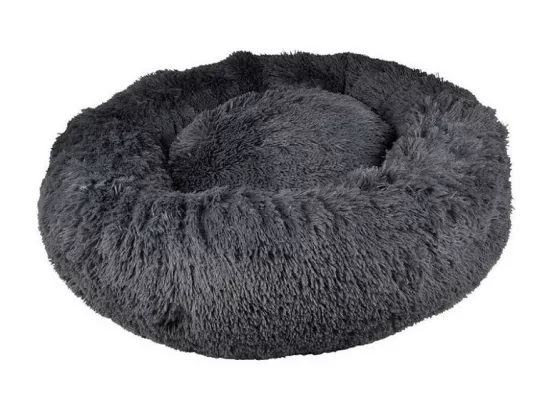 Coussin rond en fausse fourrure pour animaux - Gris anthracite - D 75 x H 24 cm
