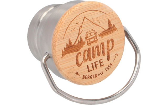 Camplife Edelstahl Isolierflasche mit Bambusdeckel