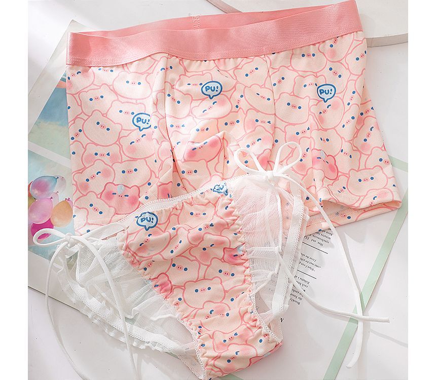 Pancherry - Koppelset: Mesh Ruffle Panty met Varkensprint + Boxershort