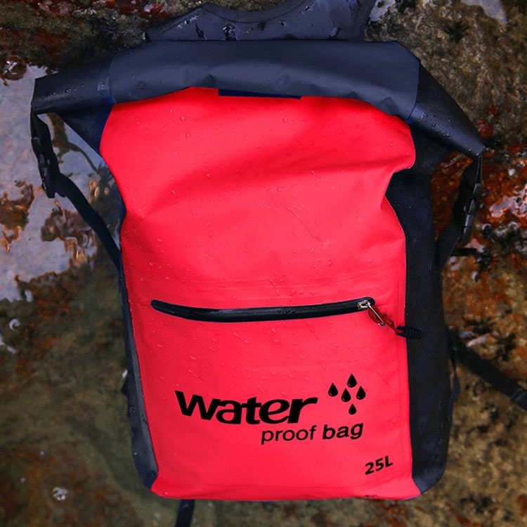 (25L) Wasserfester Rucksack Dry Bag Packsack Schwimmsack mit Schultergurt - Rot / Schwarz