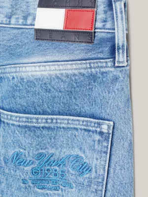 Calça jeans unissex de perna larga com lavagem descolorida