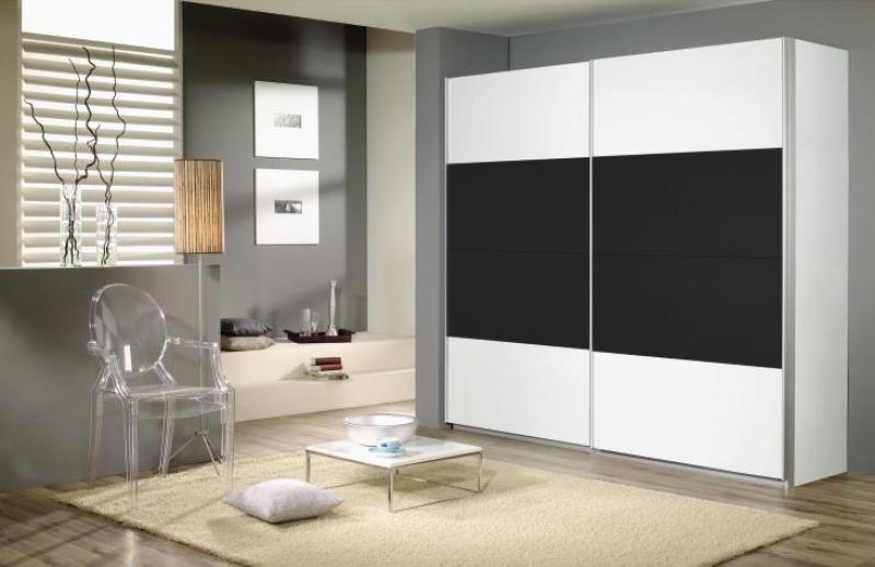 Schwebetürenschrank - alpinweiß-grau metallic - 226 cm