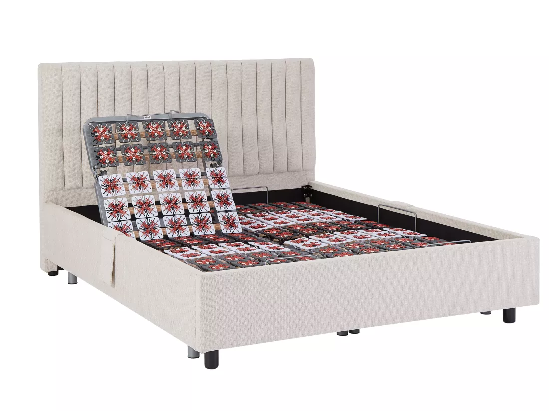 Lit électrique de relaxation déco tout plots + matelas 100% latex 3 zones - 2 x 70 x 190 cm - Tissu - Beige - TIARI de YSMÉE