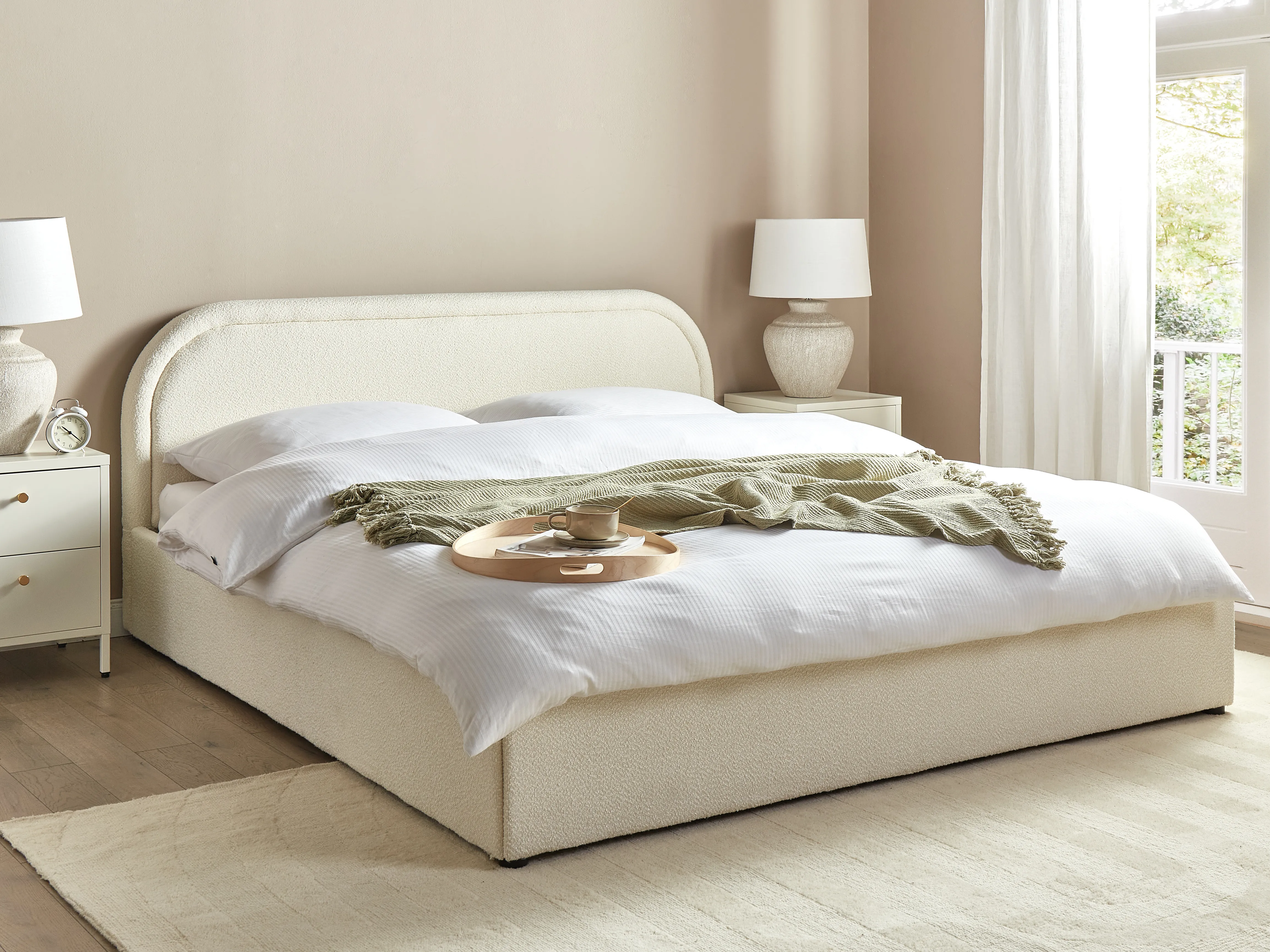 Bed met opbergruimte Bouclé QUILLIEN 180 x 200 cm Lichtbeige