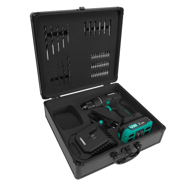 VONROC Boremaskine 20V – PRO| Kompakt & Kraftfuld | Børsteløs Motor | 40Nm | 46 dele Tilbehør | Inkl. 2.0Ah Akku & Oplader | Premium Kuffert