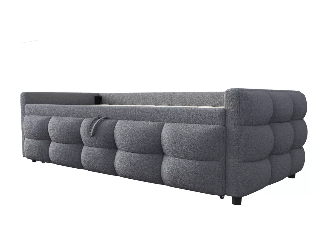 Lit gigogne 90/180x190 cm en velours - avec sommier à lattes - Gris