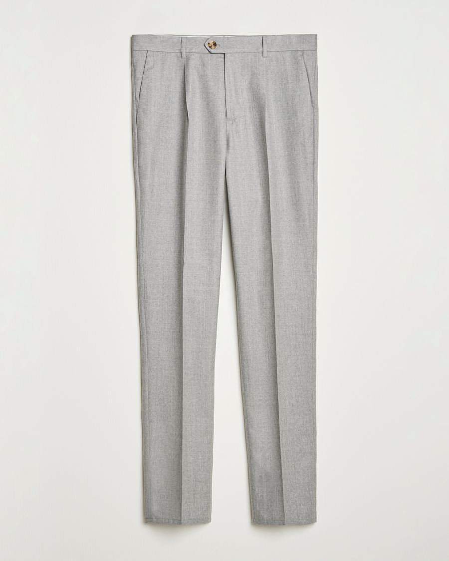 Brunello Cucinelli Slim Fit Pleated Flannel Trousers Light Grey