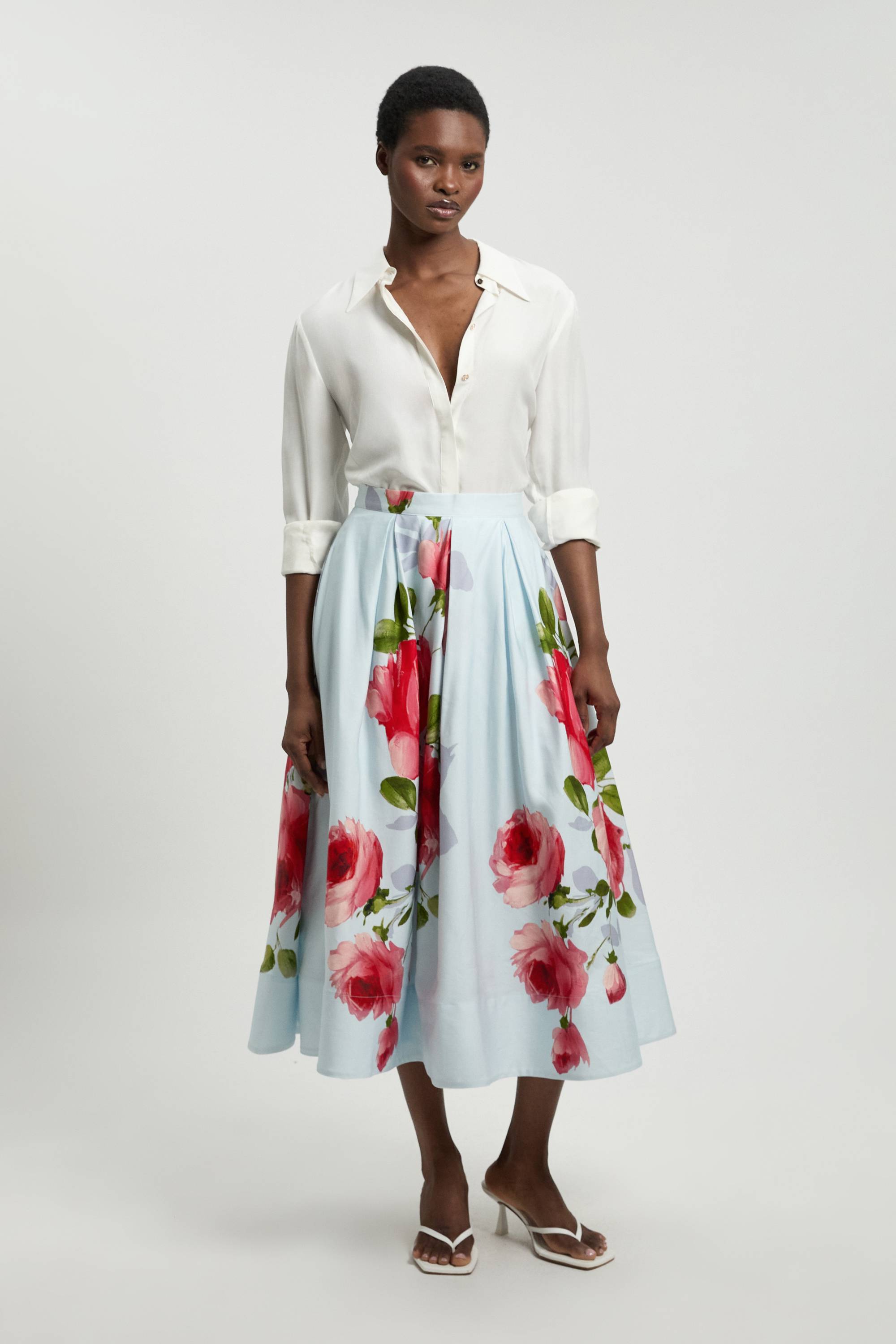 KarenMillen Jupe De Bal Plissée En Viscose Lin À Imprimé Floral