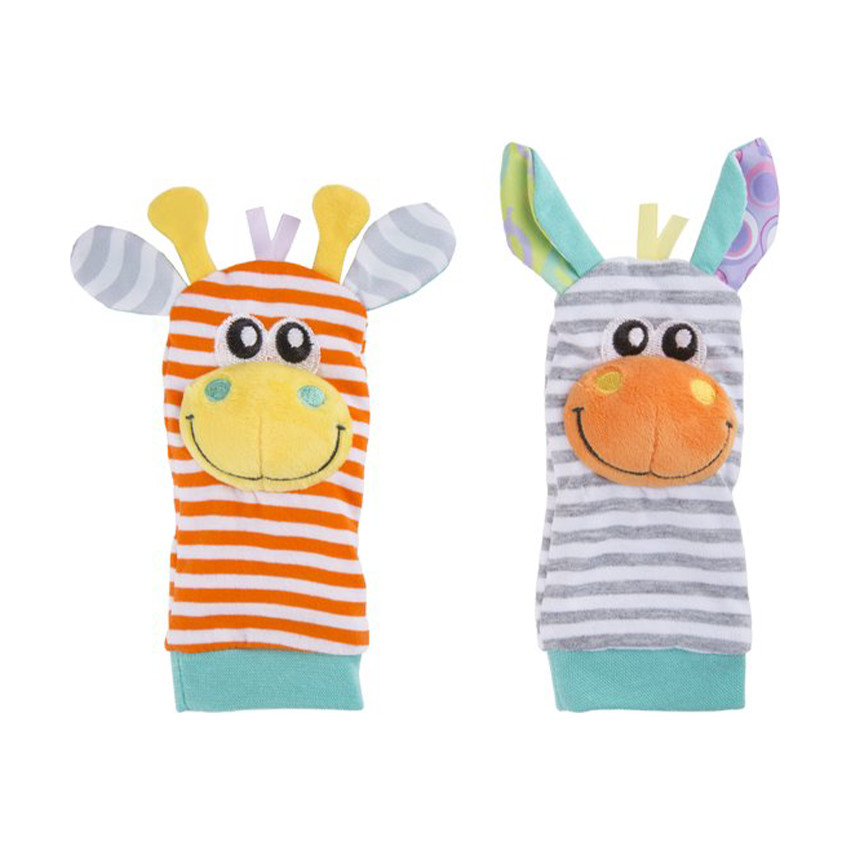 Lot de 4 hochets de poignets et de pieds zèbres et girafes