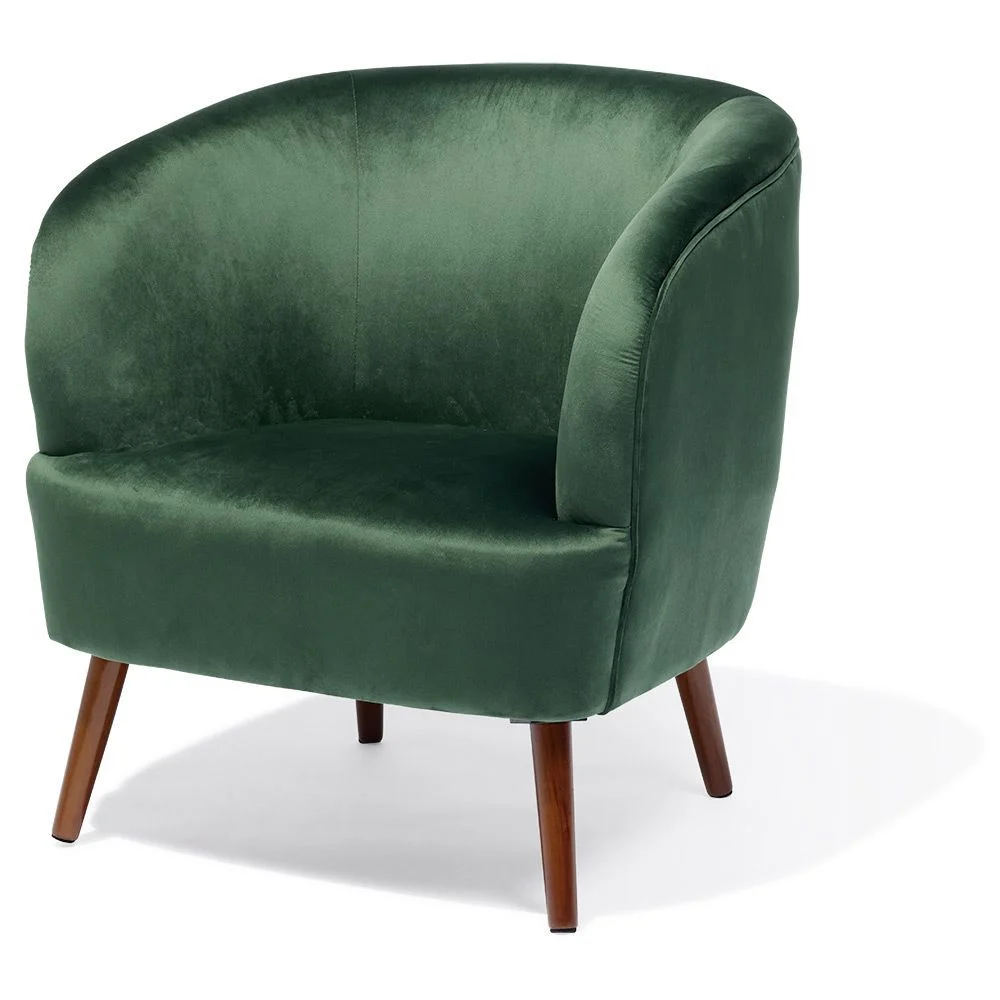Fauteuil Joseph effet velours vert - L73xP66xH78 cm