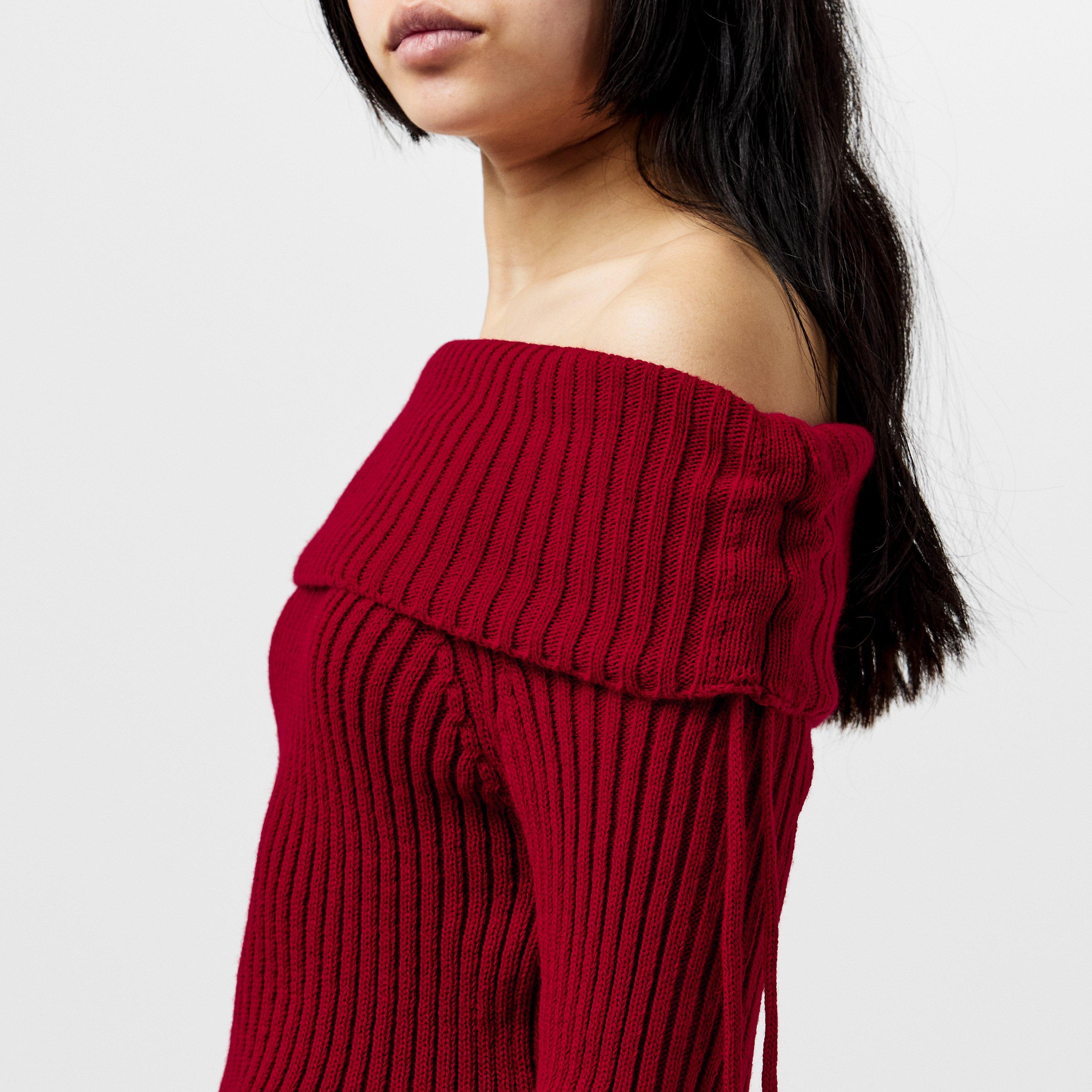 Missy Empire ME Knitted Bardot Fold Down Jumper Womens