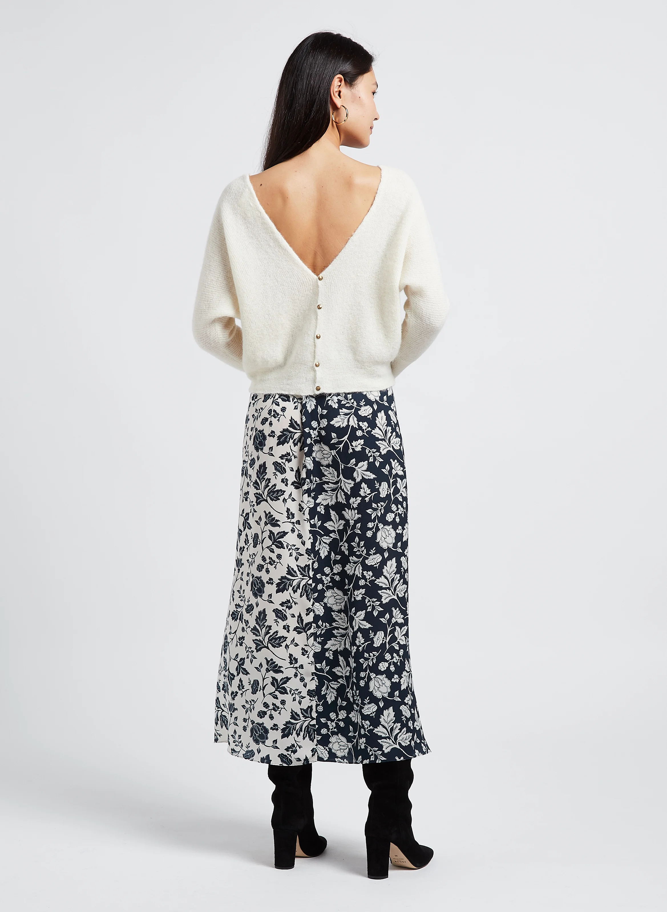 ELSA - Gilet court col V en coton mélangé| Beige