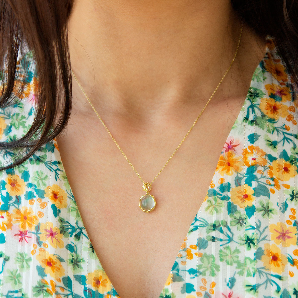 Collier or 375 jaune quartz vert 48 cm