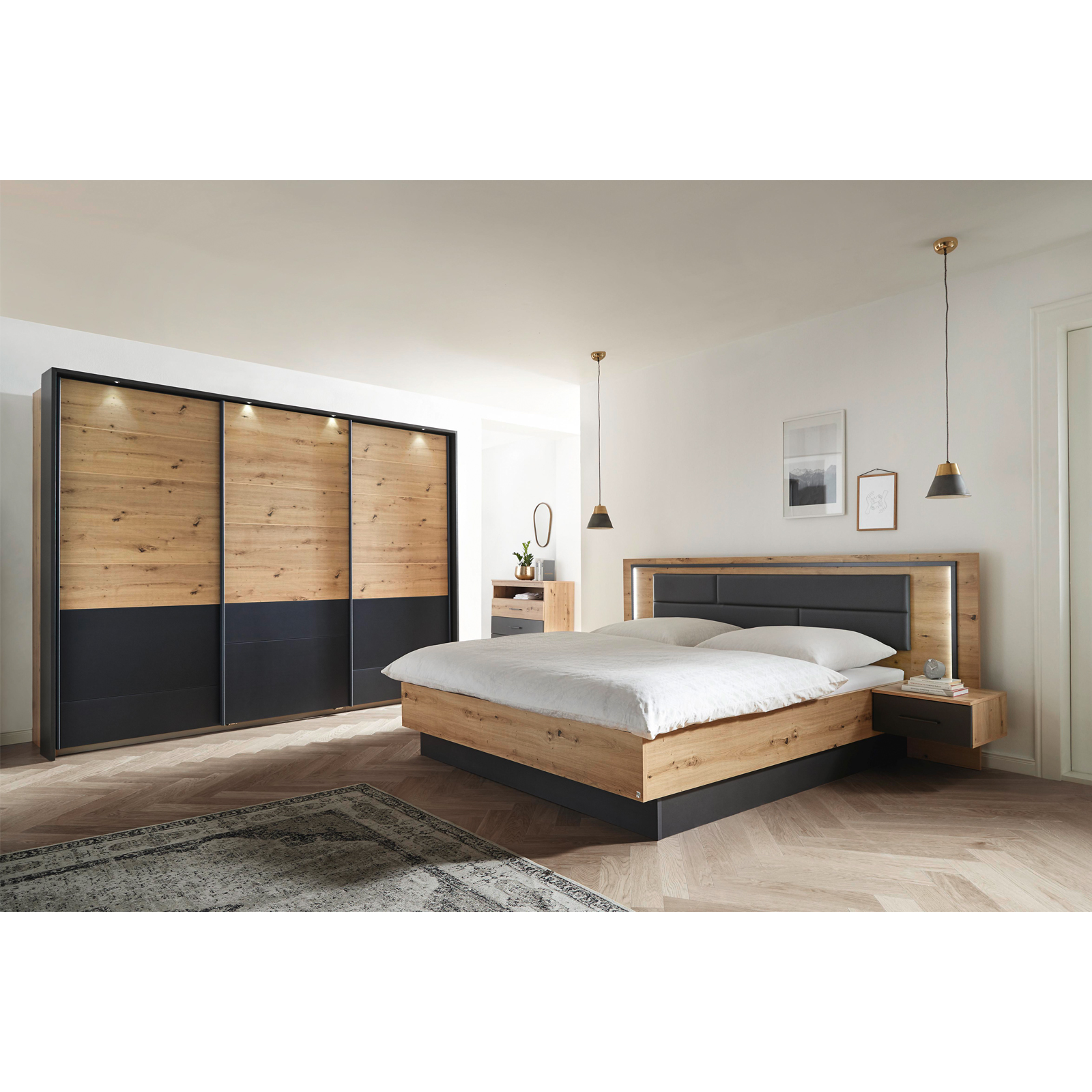 Schwebetürenschrank - Artisan Eiche-grau metallic - 271 cm