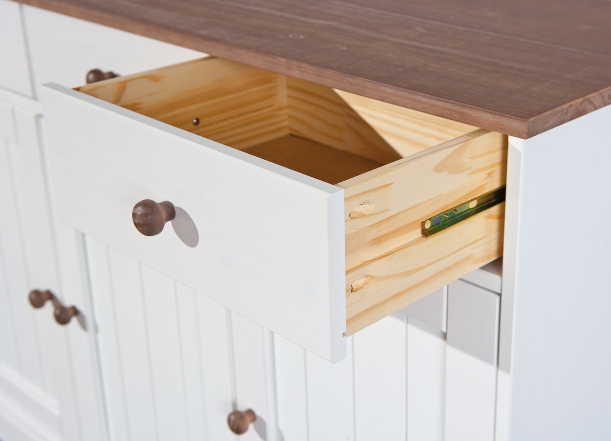 Inter Link FSC Sideboard Westerland 3 Türen und Schubladen Kiefer Massivholz weiss und sepia, braun lackiert
