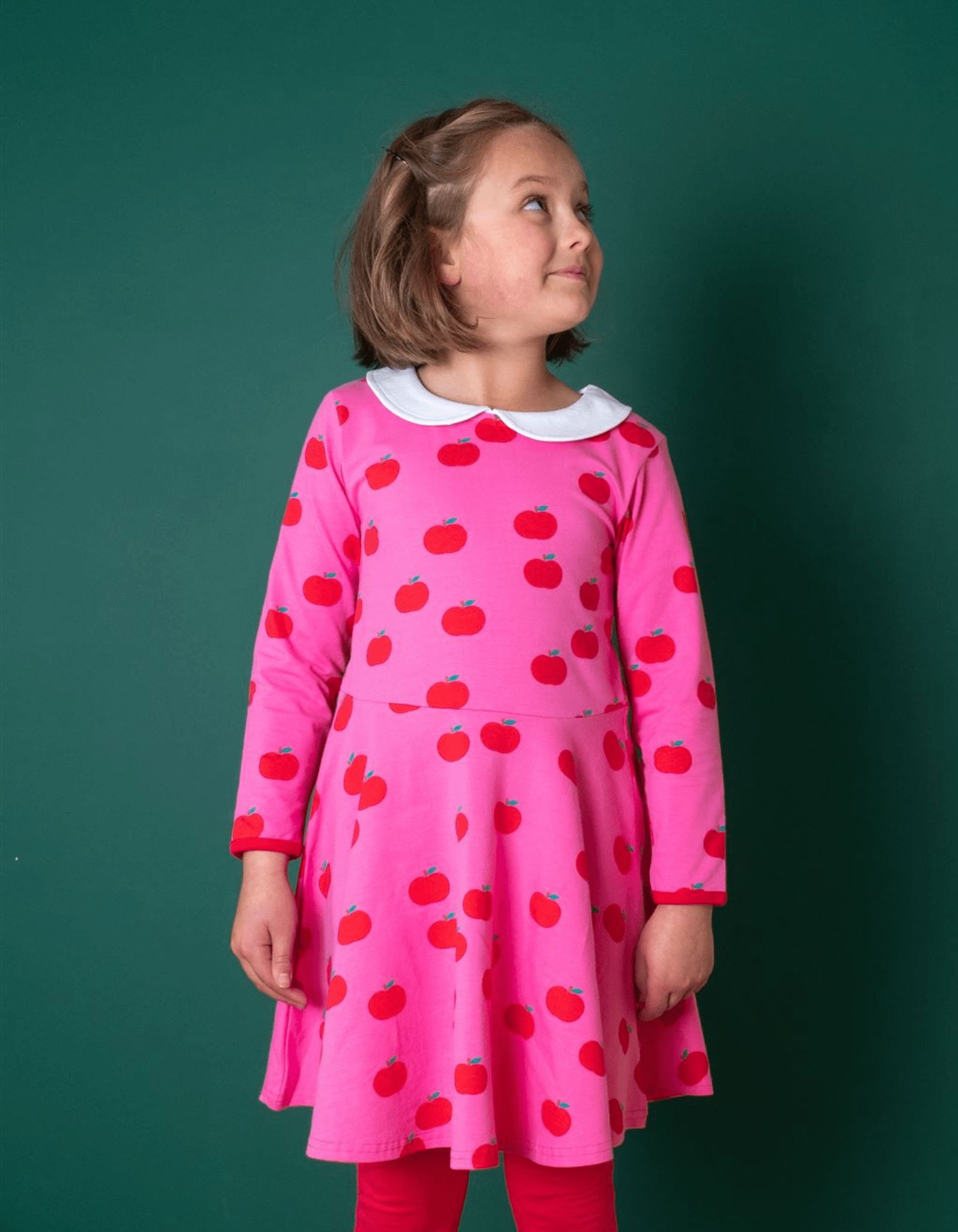 Toby Tiger Baumwollkleid mit Skater Schnitt und Apfel Print