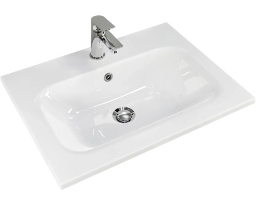 Pelipal Sunline 121 badkamermeubelset, BxHxD 61 x 74 x 46 cm, hoogglans witte fronten, met mineraalstenen wastafel en badmeubel met 3 laden