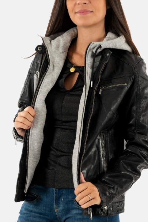 Blousons cuir rose garden silene hood sheep aosta black