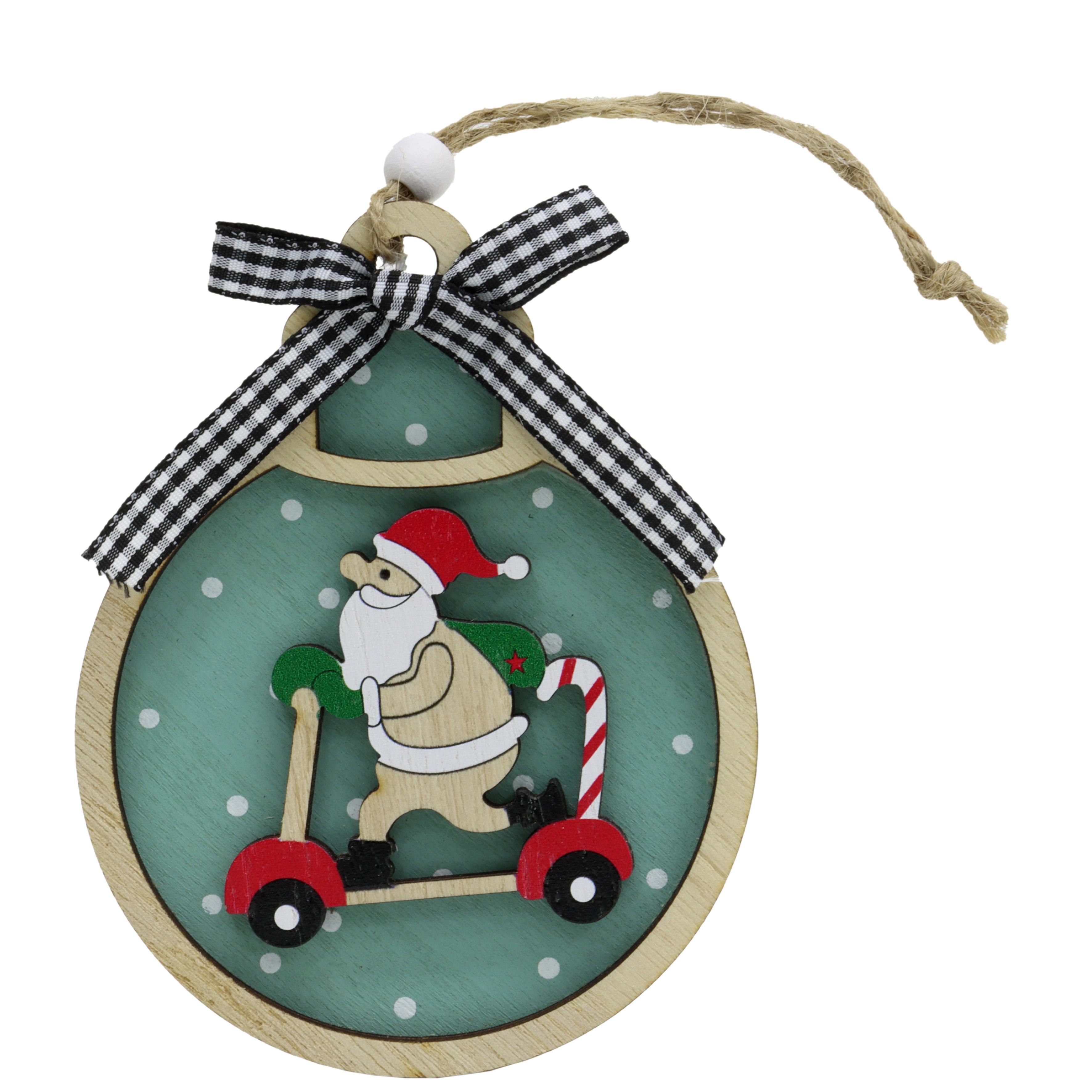 SUSPENSION BOULE PERE NOEL TROTINETTE D.9.5CM